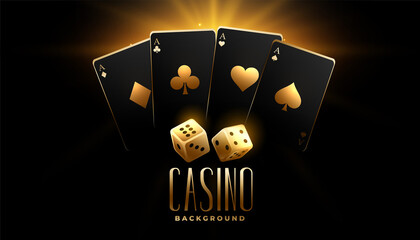 Wall Mural - black and golden casino cards with dice background