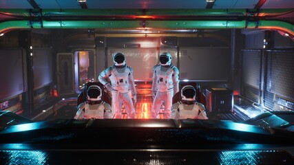 Canvas Print - astronauts travel in space in their interstellar spacecraft. the image is for fantastic, the futuris