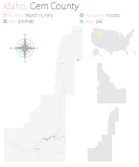  Large and detailed map of Gem county in Idaho, USA.
