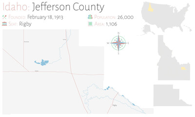  Large and detailed map of Jefferson county in Idaho, USA.