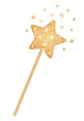 Magic golden glitter wand with magic stars. 