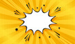 © Iryna - Pop art pattern. Comic background with speech bubble and halftone. Yellow cartoon retro starburst texture with dots. Duotone effect. Vintage gradient banner. Funny superhero print. Vector illustration