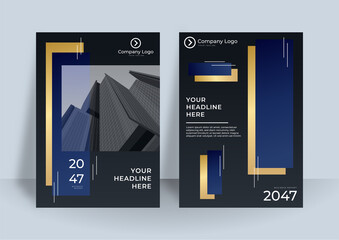 Blue gold corporate identity cover business vector design, Flyer brochure advertising abstract background, Leaflet Modern poster magazine layout template, Annual report for presentation.