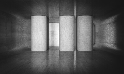 Wall Mural - concrete cylinders inside an empty futuristic room.