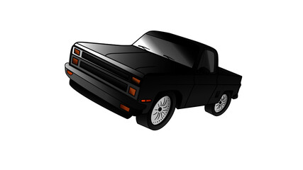 black car isolated on white. Cool and old black pickup truck.