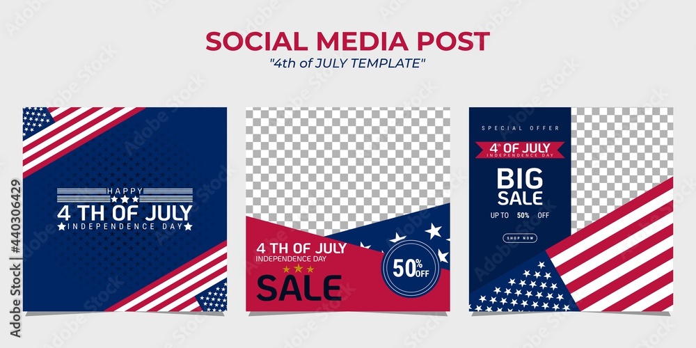 Modern social media post banner template design for US independence day celebration - obrazy, fototapety, plakaty 