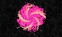 Abstract Colorful Watercolor Or Fluid Ink Painting Background With Pink Twisting Circle Shape On Black Backdrop. Expressive Modern Digital Art Painted From My Own Fractal Rendering.