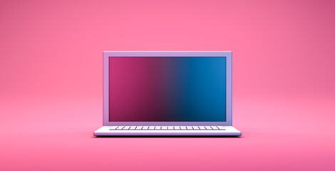 3D rendering, Realistic mock up of computer laptop put on the floor with minimal style, empty space screen display for your design and copy, pastel pink color background.