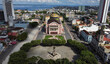 Aerial view of Amazon theater located in downtown Manaus, Amazonas state, Brazil.