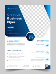 Corporate business flyer template design with blue color. marketing, business proposal, promotion, advertise, publication, cover page. digital marketing agency flyer design. new business flyer design