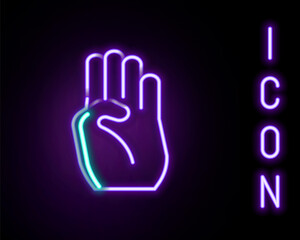 Poster - Glowing neon line Indian symbol hand icon isolated on black background. Colorful outline concept. Vector