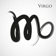 Virgo Zodiac Symbol Isolated On White Background. Brush Stroke Virgo Zodiac Sign. Hand Drawn Vector Illustration