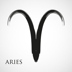 aries zodiac symbol isolated on white background. brush stroke aries zodiac sign. hand drawn vector 
