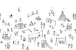 Seamless pattern with hand drawn tiny children playing, running and having fun at the playground