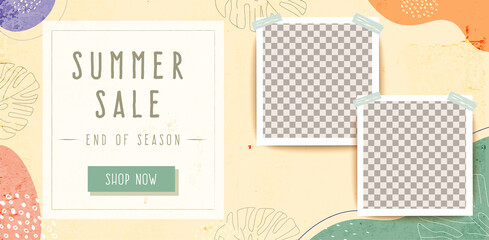 Summer sale web banner template with organic shapes background