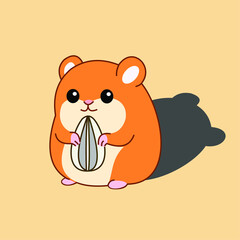 Vector illustration of a cartoon hamster holding sunflower seeds.