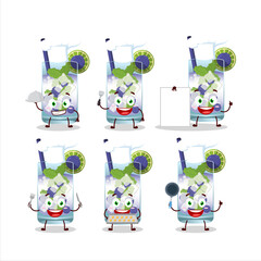 Wall Mural - Cartoon character of blueberry mojito with various chef emoticons