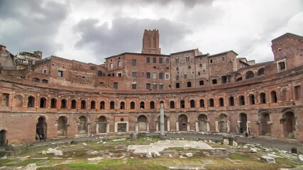 Poster - A panoramic view on Trajan's Market timelapse hyperlapse on the Via dei Fori Imperiali, in Rome, Italy