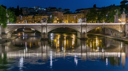 Wall Mural - Ponte Vittorio Emanuele II is bridge across Tiber day to night timelapse in Rome, Italy