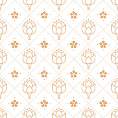 Wall Mural - Lotus seamless vector pattern. Chinese floral seamless pattern. Gold decoration elements of lotus flowers on white background. Floral, oriental, japanese, asian vector background. Print texture.