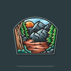 nature and mountain design badge illustration