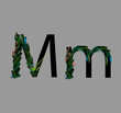 Vector floral upper and lowercase letter M with fresh green leaves and berries. Botanical isolated vector illustration for decoration, wedding invitations, greeting card, birthday, logo, poster etc.