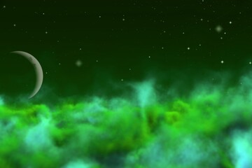 Wall Mural - cosmic smoke with moon with lights bokeh effect design abstract background for decoration purposes