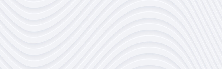 Fototapete - Abstract 3D white wavy background with interesting pattern. Minimalist empty striped blank BG. Halftone monochrome cover with modern elegant minimal color.