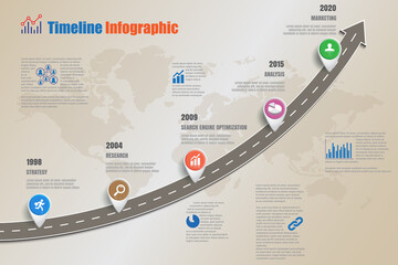 Wall Mural - Business roadmap timeline infographic template with pointers designed for abstract background milestone modern diagram process technology digital marketing data presentation chart Vector illustration