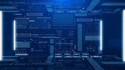 Fototapete - Futuristic UI Information Technology HUD Monitoring Transfer System Illustration Background