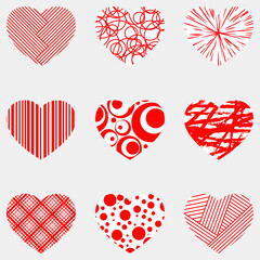 Wall Mural - Set of contours of red hearts. Cute hearts for decoration of festive materials for valentine's day.