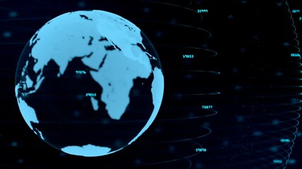Wall Mural - this is a stock animation graphic showing a digital projection of the planet earth surrounded by var