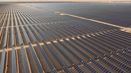 Wall Mural - AERIAL. Top view of huge solar energy plant in the desert.
