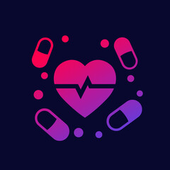 Wall Mural - pills and heart, cardiac medication icon