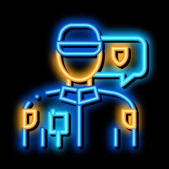 Sticker - police officer neon light sign vector. Glowing bright icon police officer sign. transparent symbol illustration