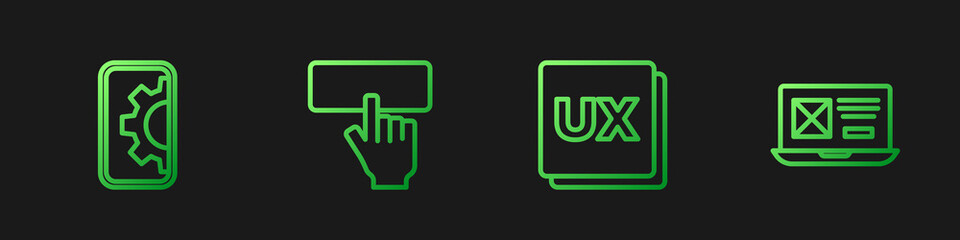 Set line UI or UX design, Web development, Keyboard and . Gradient color icons. Vector
