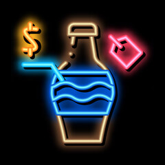 Sticker - auction sale bottle neon light sign vector. Glowing bright icon auction sale bottle sign. transparent symbol illustration