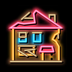 Wall Mural - ruined house neon light sign vector. Glowing bright icon ruined house sign. transparent symbol illustration