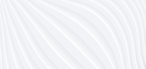 Poster - Abstract 3D white wavy background with interesting pattern. Minimalist empty striped blank BG. Halftone monochrome cover with modern elegant minimal color.