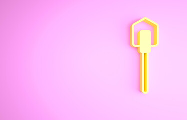 Wall Mural - Yellow Shovel icon isolated on pink background. Gardening tool. Tool for horticulture, agriculture, farming. Minimalism concept. 3d illustration 3D render