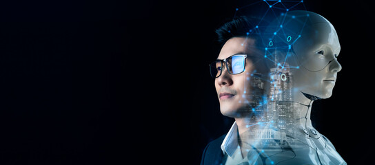 Wall Mural - businessman and digital world ai robot technology. business finance investment with big data technol