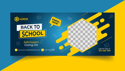 Wall Mural - Back To School Ads Web Banner Design Concept For School Admission  Open Social Media Banner Template Design