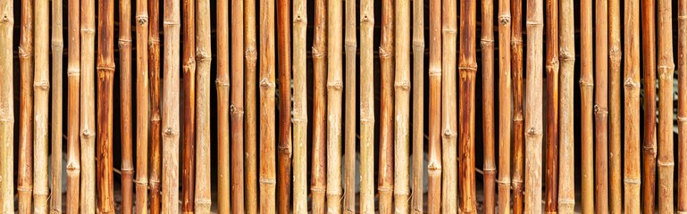 Wall Mural - Panorama of Brown old Bamboo fence texture and background seamless