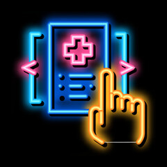 Poster - medical document selection neon light sign vector. Glowing bright icon medical document selection sign. transparent symbol illustration