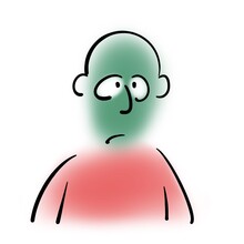 Man With Green Face And Red Torso