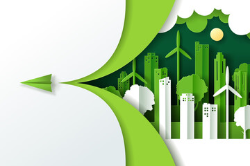 Vector illustration of landscape with green eco urban city, Earth day and world environment day concept.