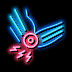 Sticker - arthritis of elbow neon light sign vector. Glowing bright icon arthritis of elbow sign. transparent symbol illustration