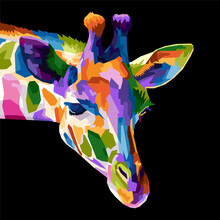Colorful Wildlife Mammal Fauna Giraffe Pop Art Portrait