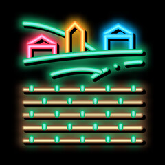 Wall Mural - garden in village neon light sign vector. Glowing bright icon garden in village sign. transparent symbol illustration