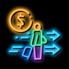 Poster - man with suitcase with money neon light sign vector. Glowing bright icon man with suitcase with money sign. transparent symbol illustration